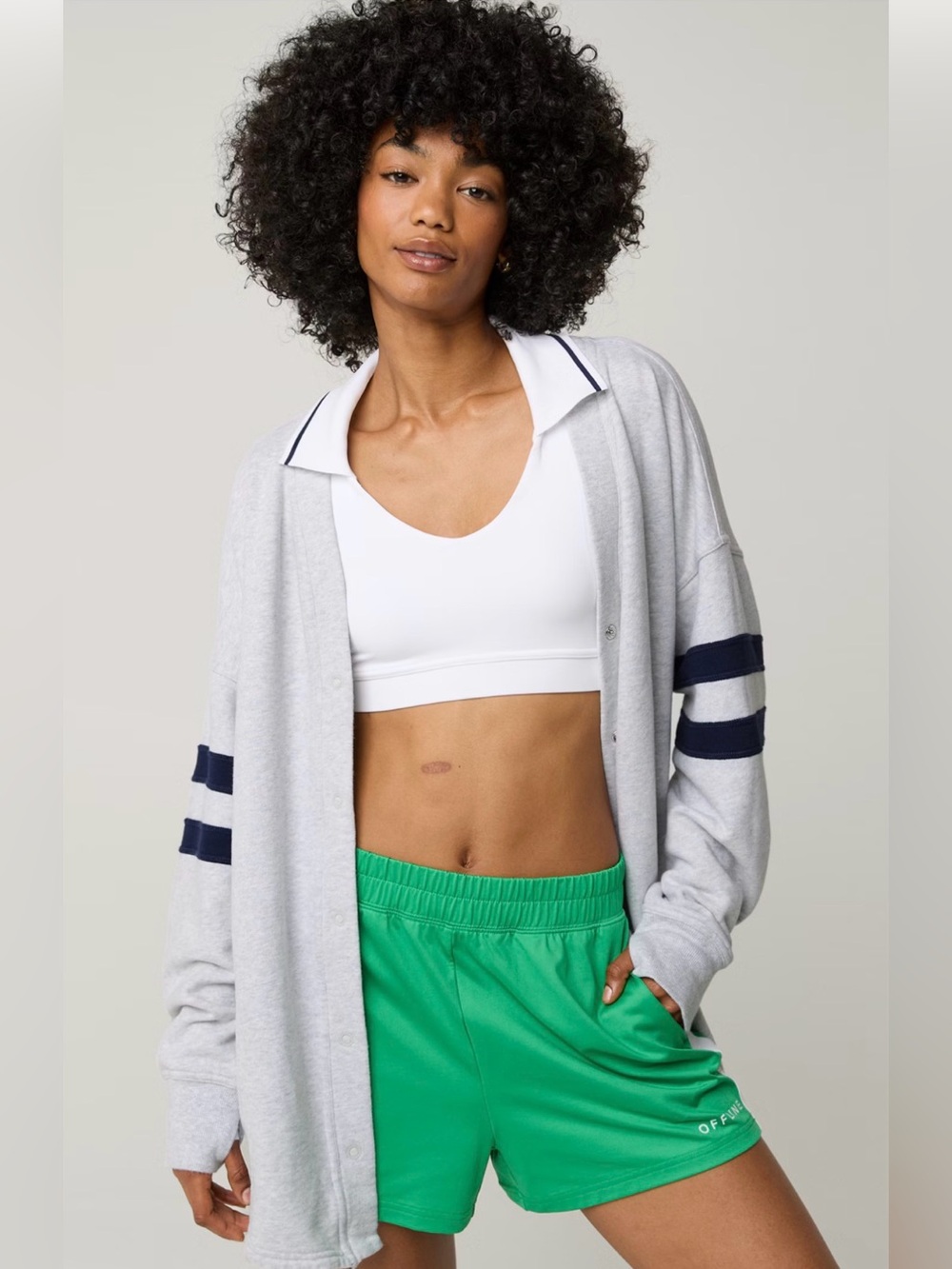 Offline by Aerie Throwback Stripe-Sleeve Baseball Sweatshirt Cardigan Jacket